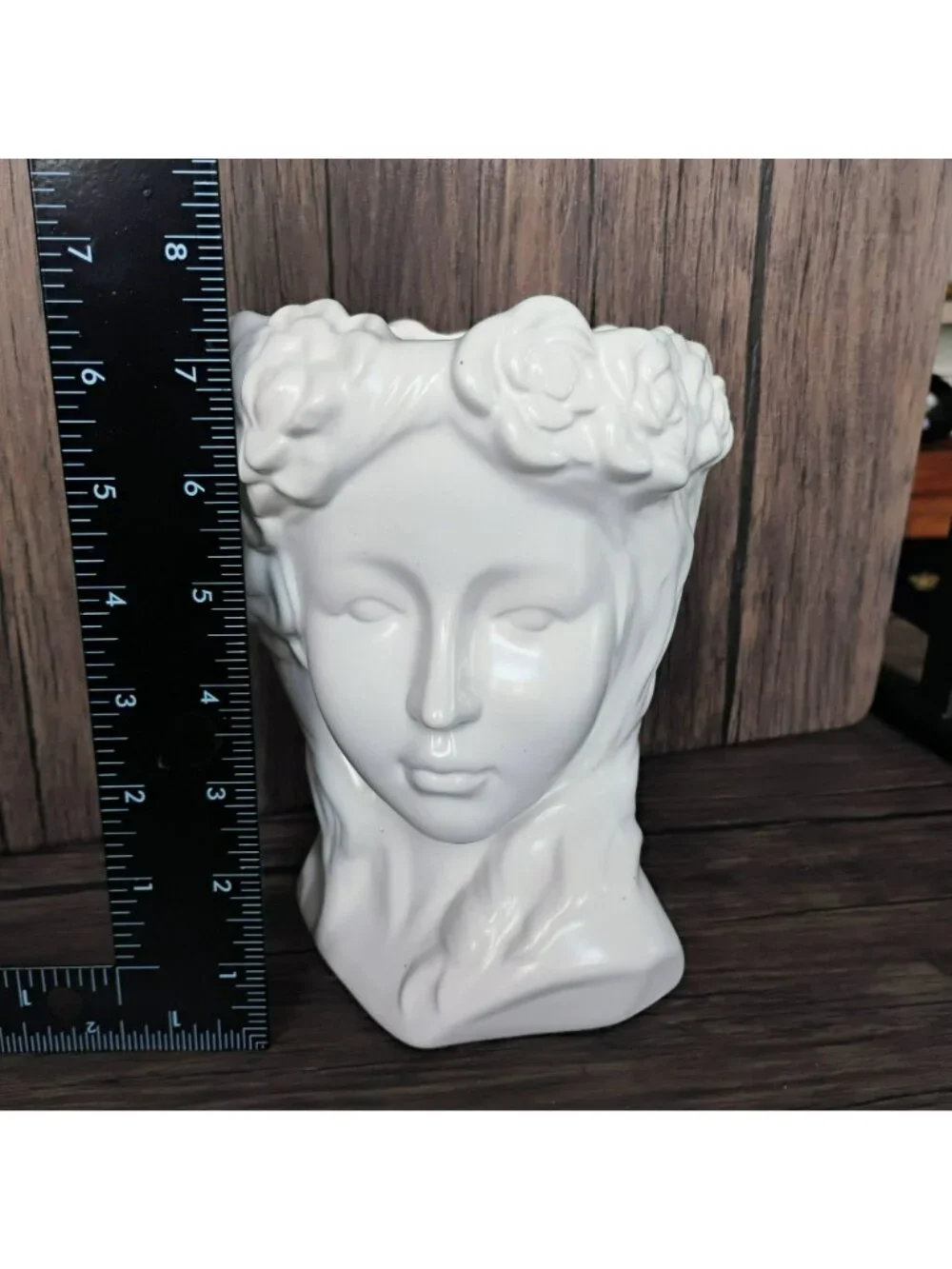 White Ceramic Goddess Bust Lady Head Vase Planter 8